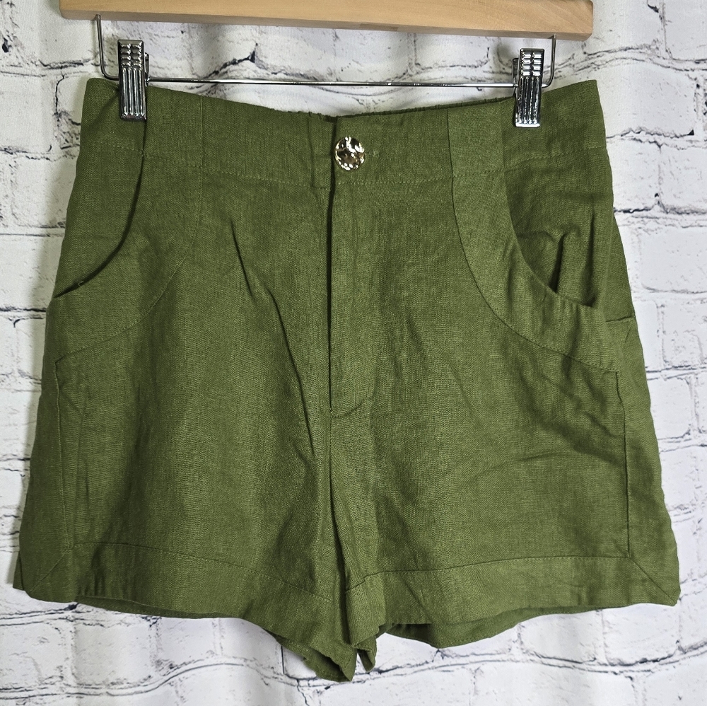 House Of Harlow 1960 Olive Green Women's Linen Blend Shorts Size Small‎